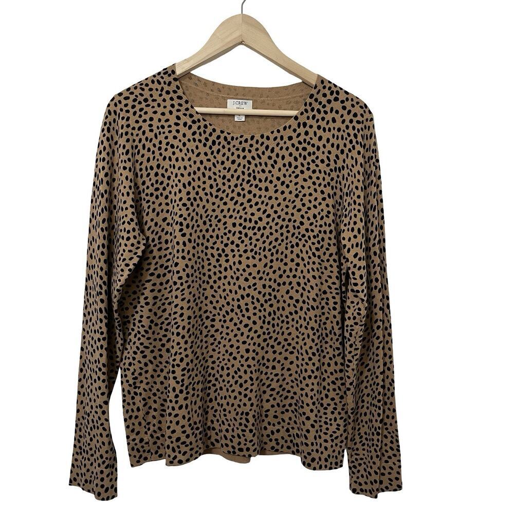J Crew Womens Teddie Polka Dot Cotton Sweater Size L‎ Brown Office Corpcore